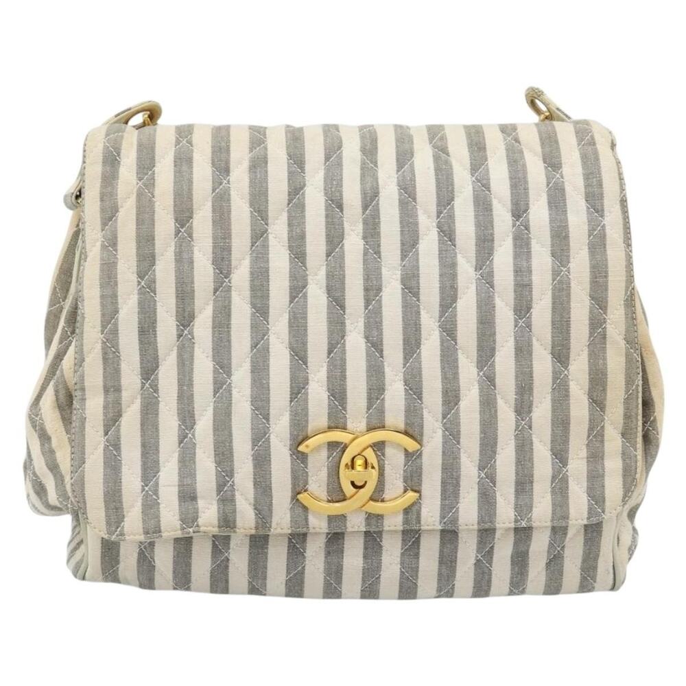 Chanel Striped Matelasse Chain Shoulder Bag White